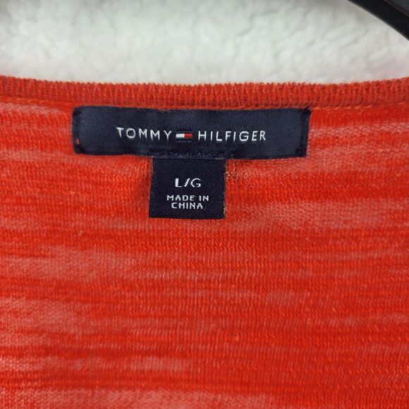 TOMMY HILFIGER womens L orange with blue white stripe open front cardigan - Picture 3 of 6